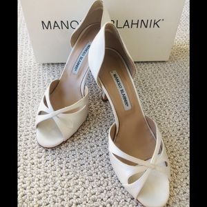 Manolo Blahnik White Satin Butterflop Pumps